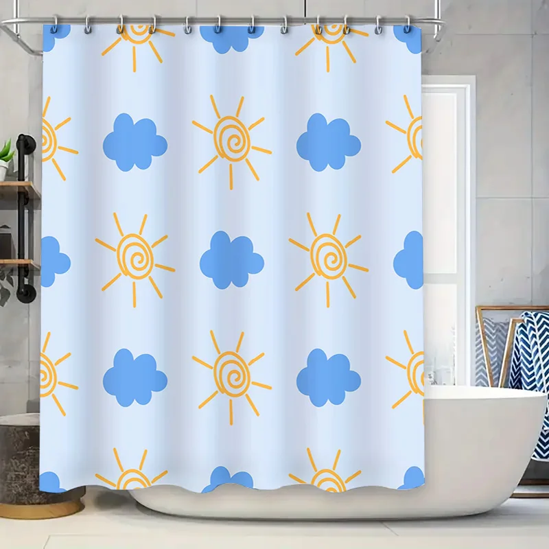 

Bright Sun Clouds Print Shower Curtain Waterproof Decor for Bathroom Modern Design Home Decor Yellow Blue Color Bath Room Curtai