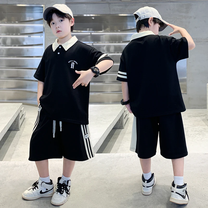 Boys Set Summer Children Clothing Korean Style Costumes Cotton Polo Shirt Shorts 2pcs Kids Casual Outfits Tracksuit Age 5-14 Y