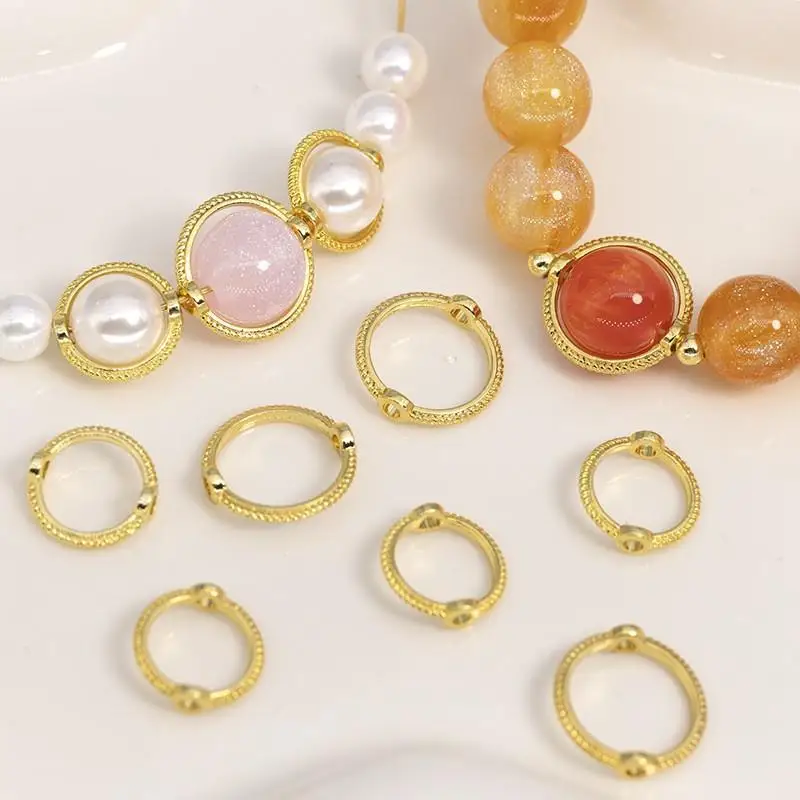 

50pcs Antique Round Frame Wrapped Bead Connect Rings Spacers Sliver Through Hole Beading Cap DIY Bracelet for Jewelry Making