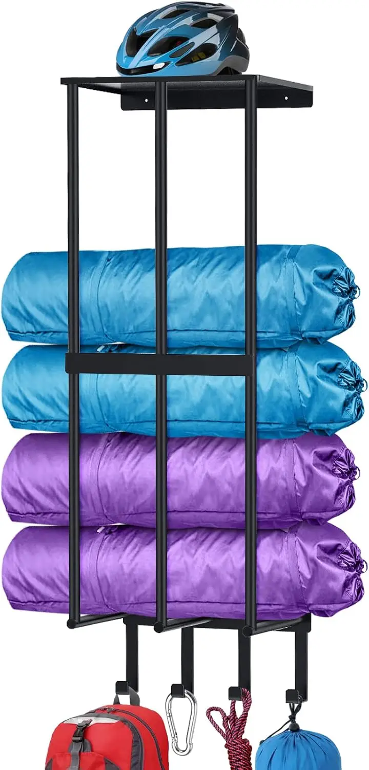 

Camping Chair Wall Storage For Garage - Metal Ra Holder, Floating Shelf, 4 Hooks, Stainl Steel - Beach Chair And Umbrella