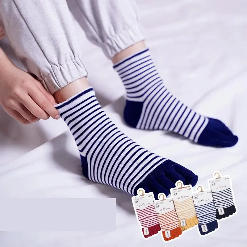 

Stripe Five Toe Women's Socks College Wind Crew Tube Women's Socks Ins Style Cotton 5 Finger Socks Set