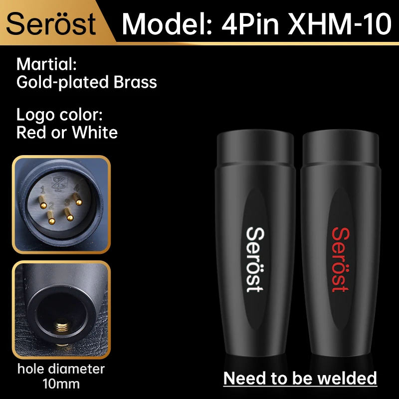Serost HiFi Audio 3-Pin/4-Pin XLR-Stecker Vergoldeter Messing-Balance-Kabelstecker Männlich Weiblich XLR-Anschluss für Mikrofon, Mischpult, Lautsprecher – Detail 12