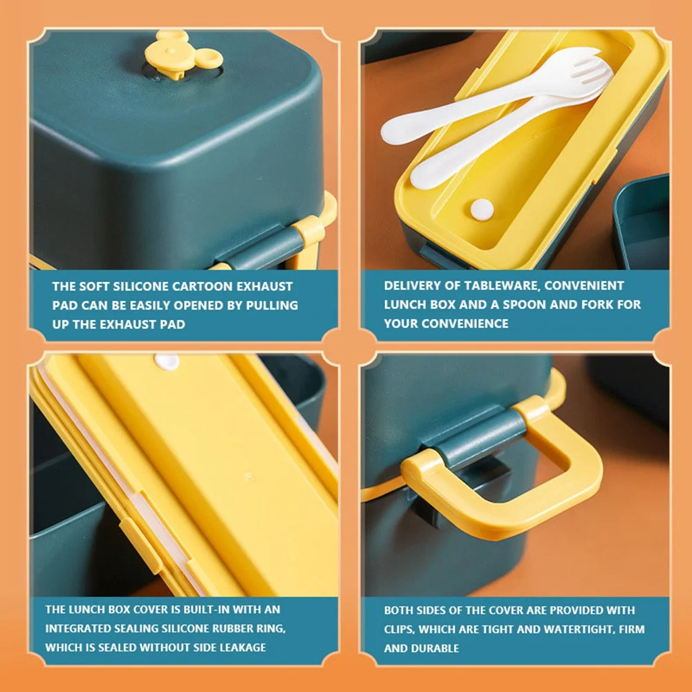 ABVG-Lunch Boxes 2-Layer 3 Compartment Cutlery Set Bento Boxes For Kid Men Women Adults Working Schools , White