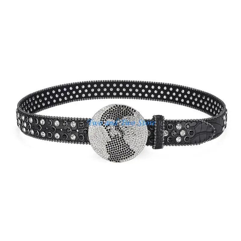 

HX6F Women Rhinestones Rivet Waist Belt Waistband Cool Girl Cowboy Belt