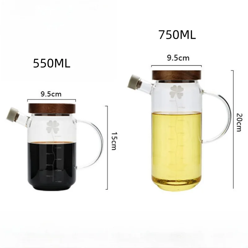 550/750ML Wooden Lid+glass Material Graduated Oil Bottle Suitable for Storing Liquid Foods Such As Soy Sauce Vinegar Scented Tea