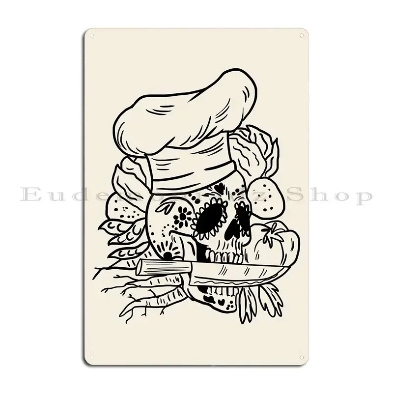 Sugar Skull Chef Knife Metal Plaque Poster Customize Customize Garage Plaques Bar Pub Mural Tin Sign Poster