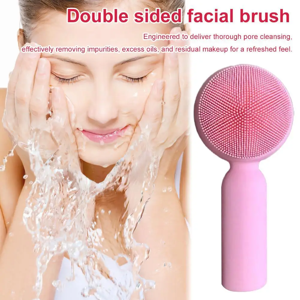 

Double Sided Facial Cleansing Silicone Brush Soft Hair Face Massage Wash Brush Blackhead Remover Portable Skin Care Tool