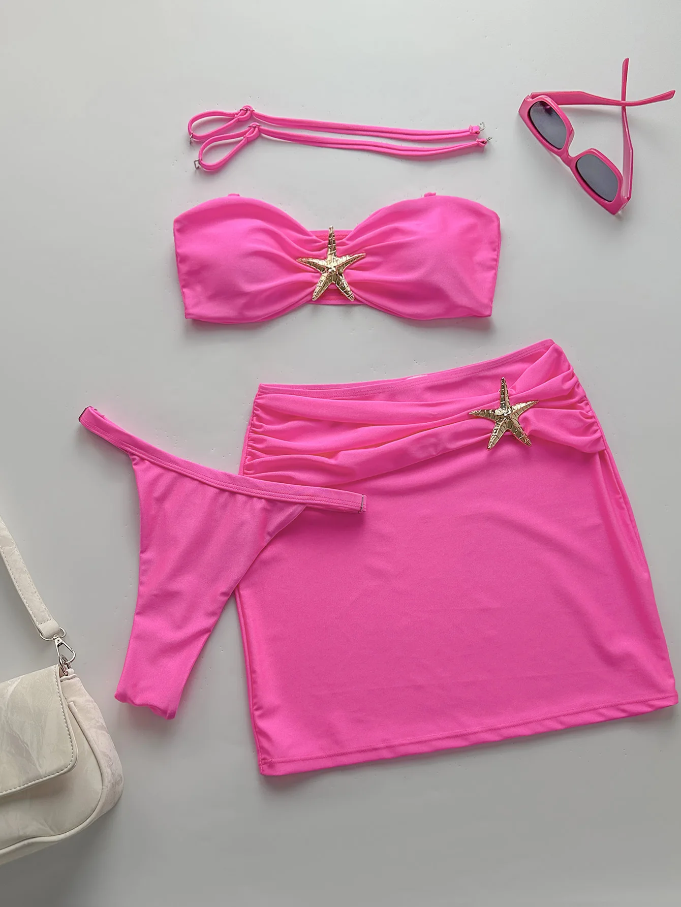 Women's Three Piece Halter Multicolor Printed Bikini Set Adjustable Quick Dry Fabric Comfortable Fit For Beach Resort Vacation