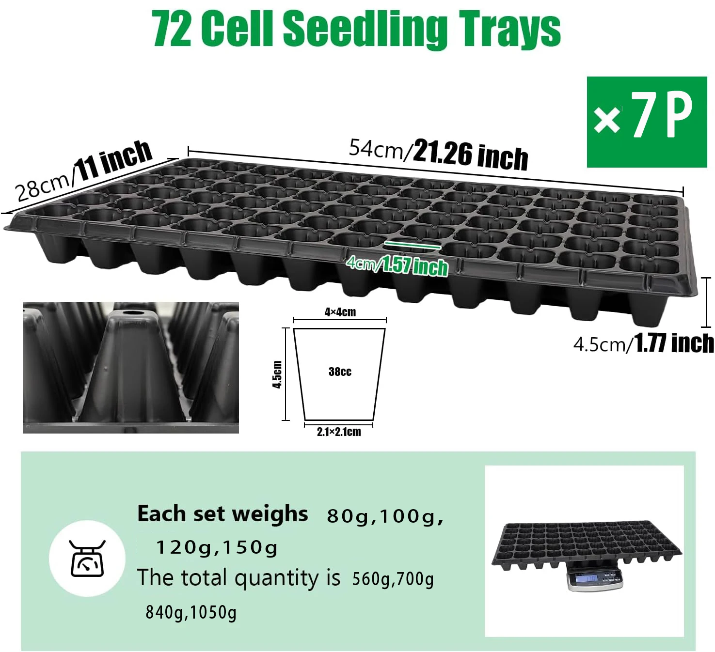 5/10 Pcs 72Cell Seed Starter Tray Growing Starting Gardening Germination Tray with Drain Holes for Plant Seeds Propagation