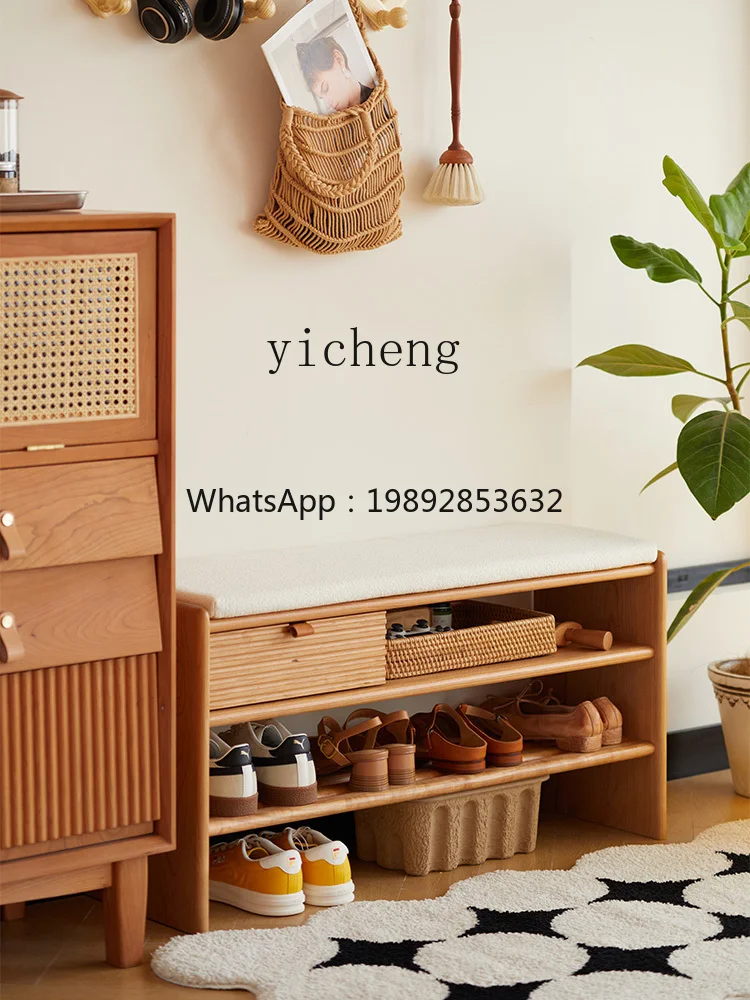 CZ  Nordic Solid Wood Shoe Changing Stool Can Sit Soft Bag Seat Cushion Shoe Cabinet Integrated Stool