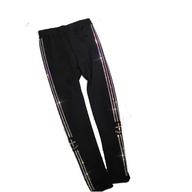 Leggings Blingbling de perforación para mujer, pantalones largos negros de cintura alta, talla grande, para otoño e invierno, M-4XL