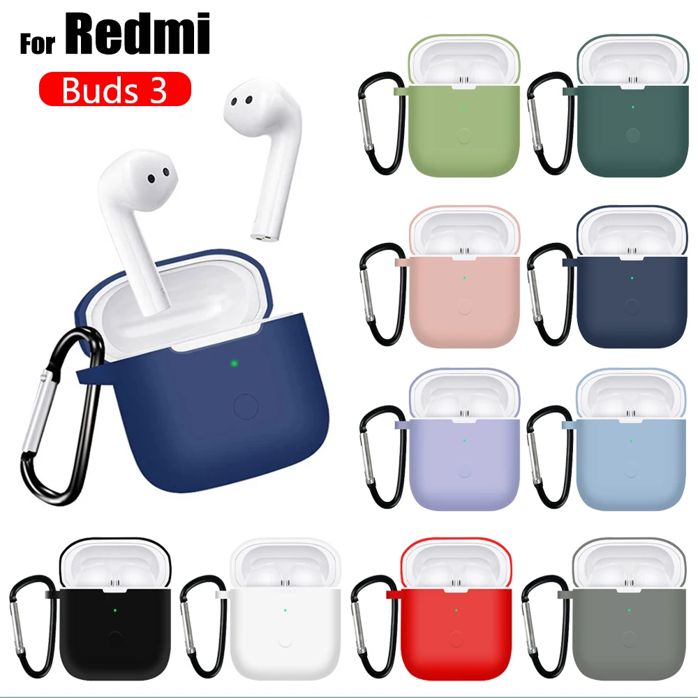 For Xiaomi Redmi Buds 3 Silicone Protective Cover Wireless Bluetooth Earphone Box Anti-Scratch Case Protector with Hook