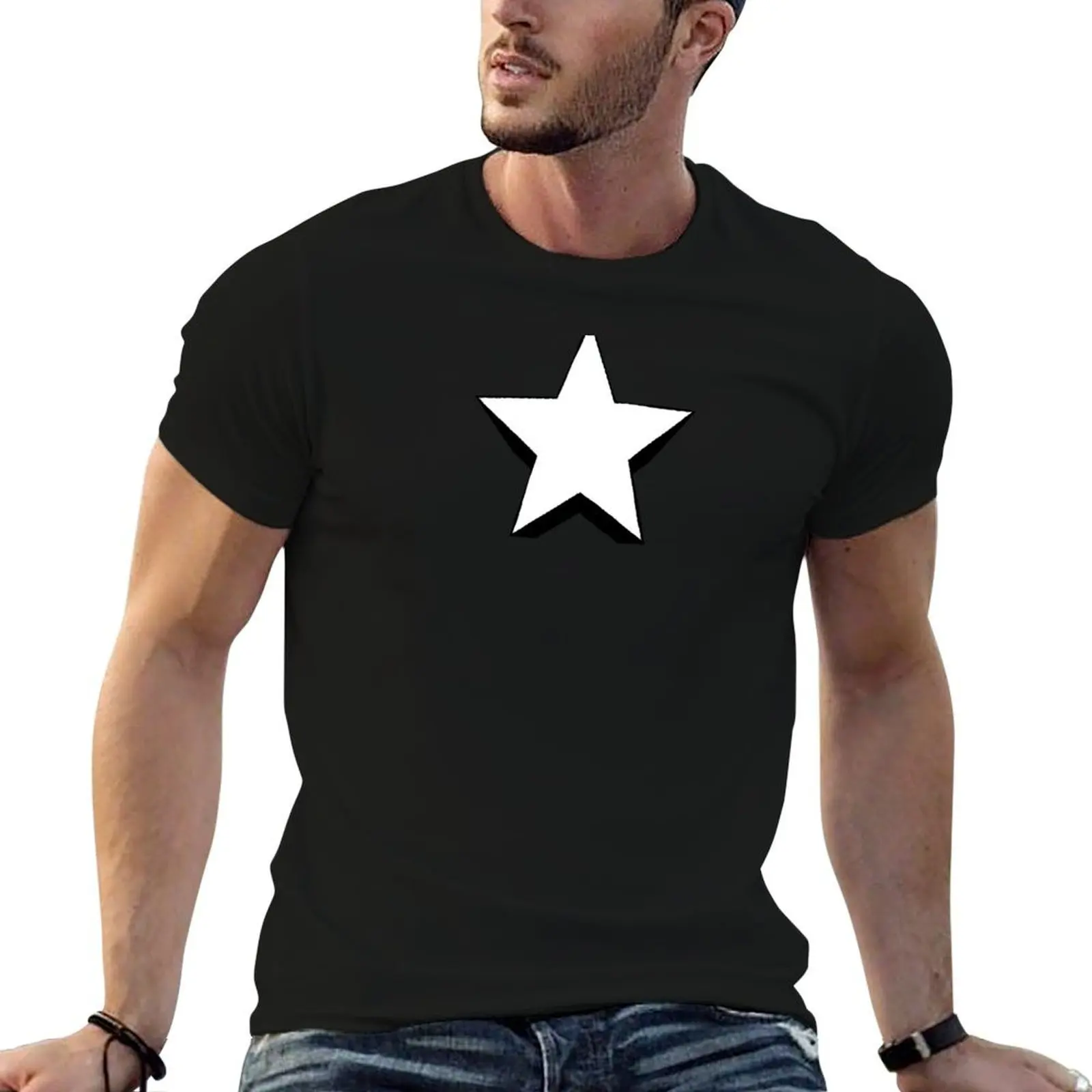 

Black and White Star on Yellow with Rough Edges T-Shirt man t shirt designer man t shirts cotton T-Shirt
