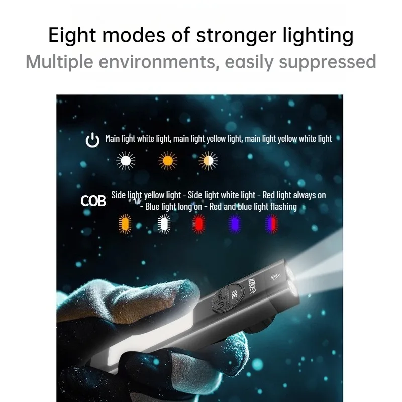 Strong Light Mini Portable Flashlight EDC Magnetic Work Light Charging Digital COB Side Light Outdoor Camping and Hiking