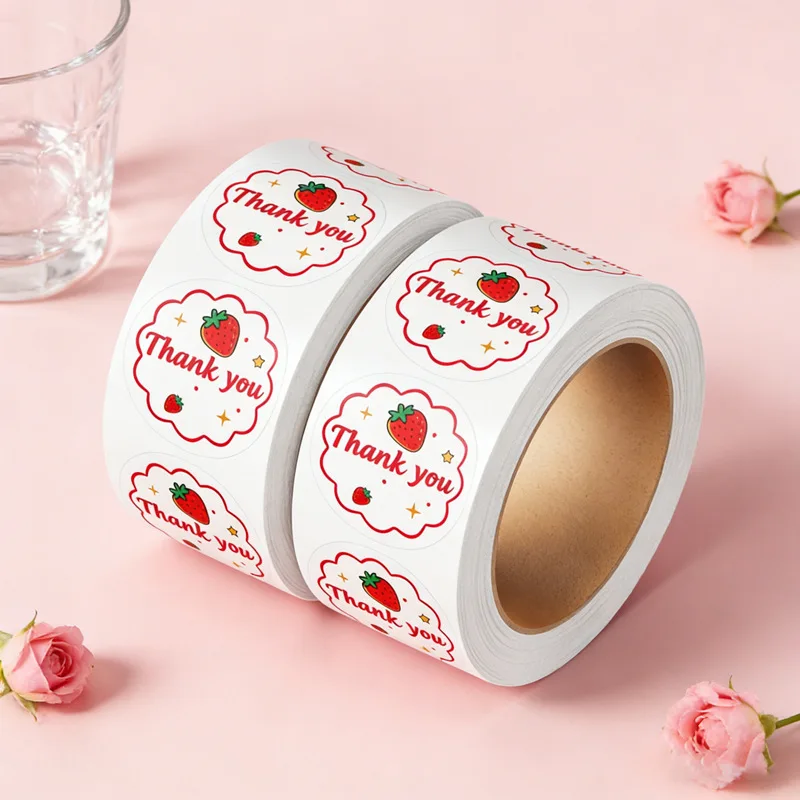 300Pcs/roll Strawberry Thank You Sticker Baking Gift Packaging Sealing Stickers Hand Account Decoration Stickers