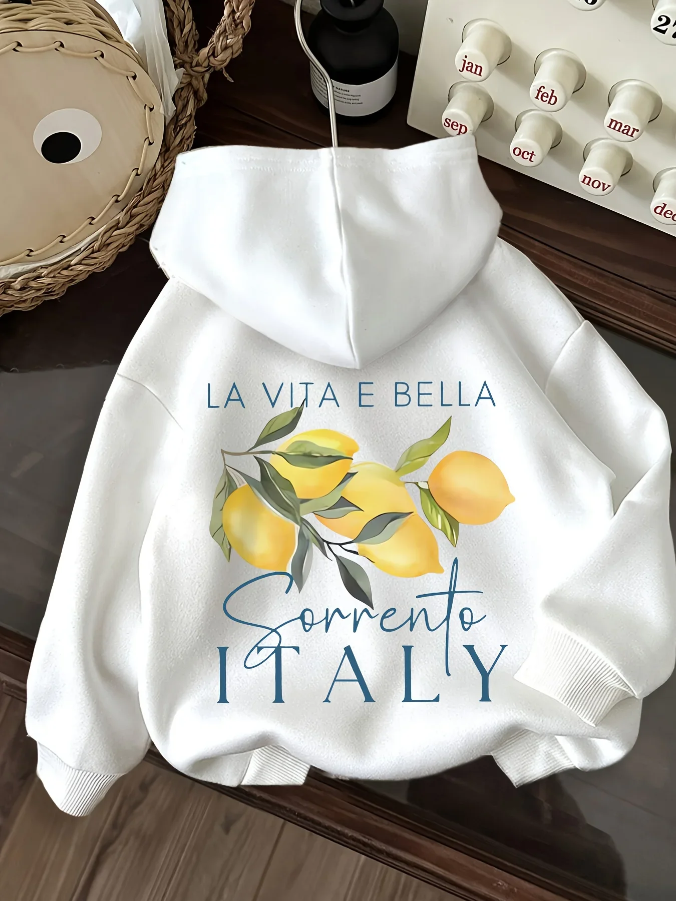 Unisex Oversized Hoodie Sorrento Italy Lemon Print Sweatshirt LA VITA E BELLA Mediterranean Vacation Casual Long Sleeve Pullover