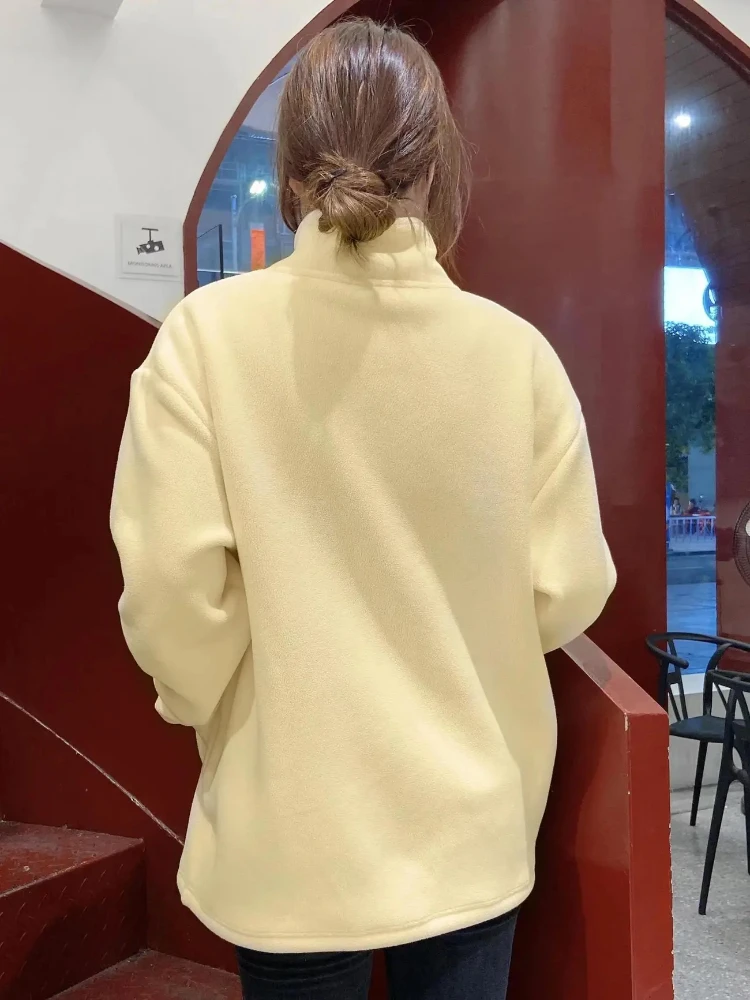 Chic Solid Soft Fleece Sweatshirts Women Fashion Simple Loose Leisure Warm Young Sweet Popular Winter Coats Girls All-match Ins