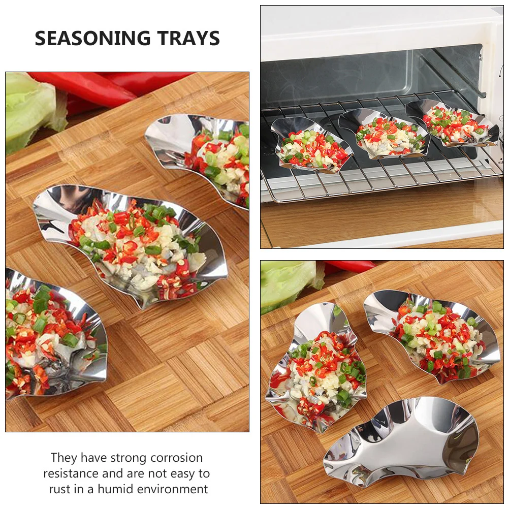 2 Pcs Oyster Baking Dish Seasoning Trays Serving Pan Silver Stainless Steel Unique Sauce Dishes