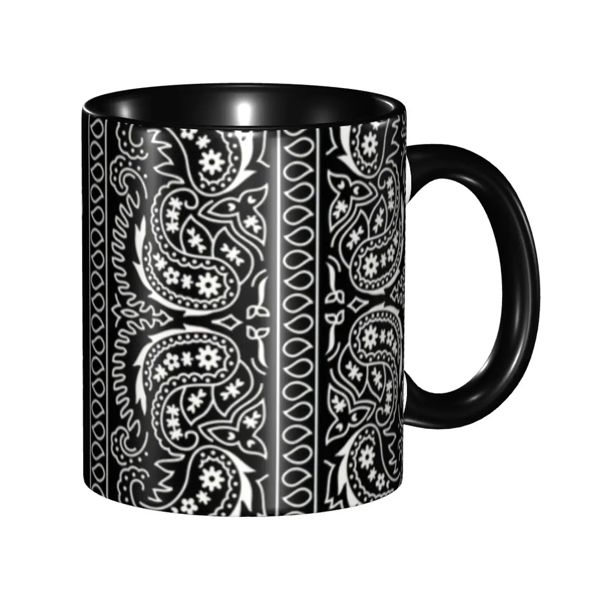 

Customized Black And White Paisley Chicano Bandana Style Coffee Mugs DIY Black And White Ceramic Milk Tea Cup