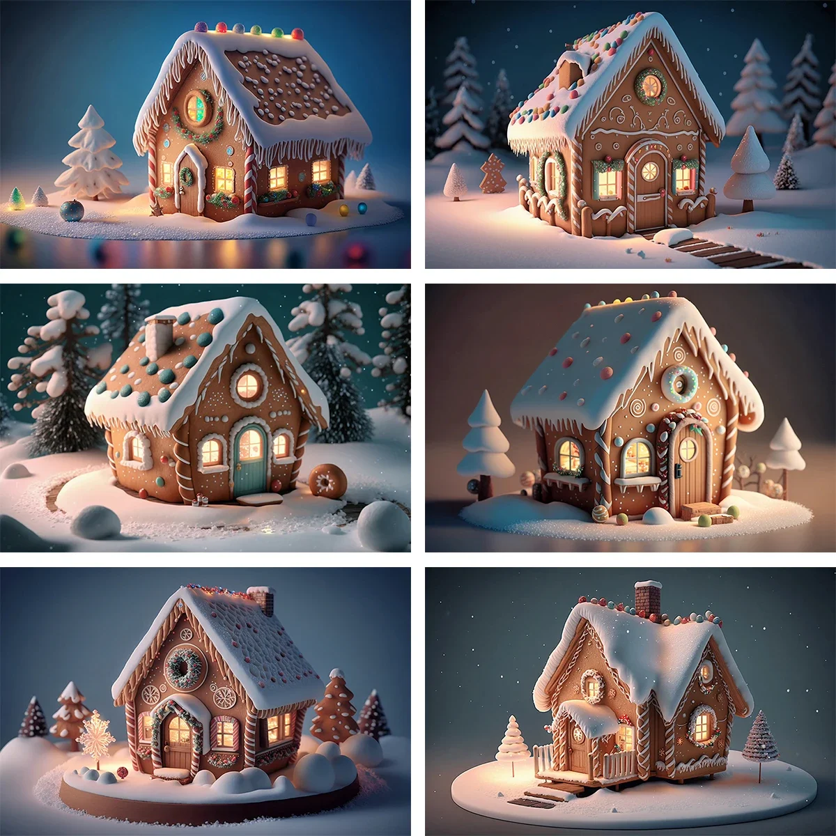 

Christmas Backdrop Winter Santa Claus Boots Candy House Snow Forest Tree Farm Family Portrait Photography Background