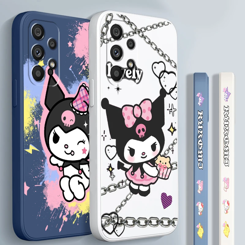 Sanrio Kuromi Melody Liquid Left Rope For Samsung A53 A52 A55 A32 A51 A71 A21S A13 A73 A55 A72 A23 A35 A05 5G Soft Phone Case