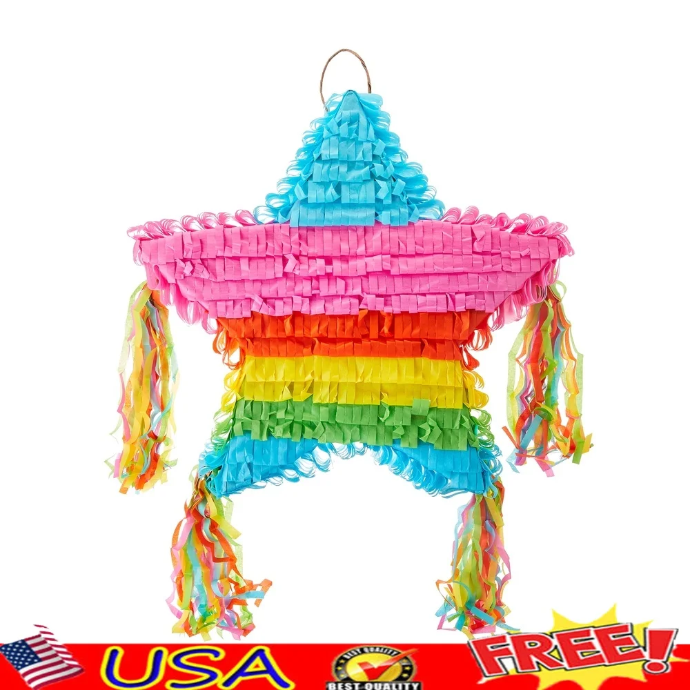 Pinata de estrella arcoíris Multicolor, juego de fiesta decorativo de 20 pulgadas, diversión para niños y adultos, relleno con juguetes de dulces, celebraciones de cumpleaños perfectas
