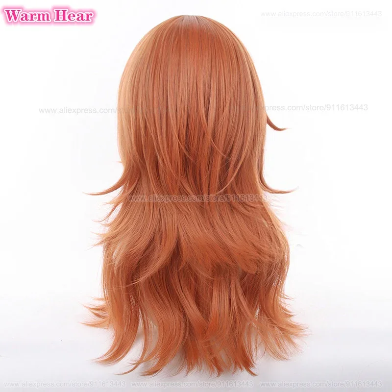 Anime Angel Devil parrucca sintetica lunga 60cm arancione scuro ondulato Cosplay capelli resistenti al calore capelli partito gioco di ruolo donna parrucche + parrucca Cap