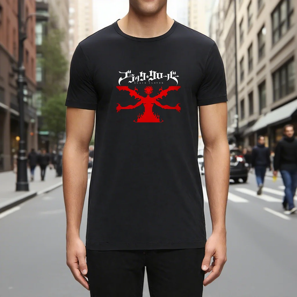 

Graphic T-Shirts 100% Cotton Men & Women's Clothing B-Black Clover Print Y2k Summer Tops Harajuku Streetwear Short Sleeve Tee
