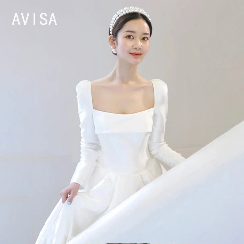 Neue Korea Stil quadratischen Kragen glänzenden Satin eine Schulter a-Linie Schnürung einfache Hochzeits kleid Brautkleid Vestidos de Novia