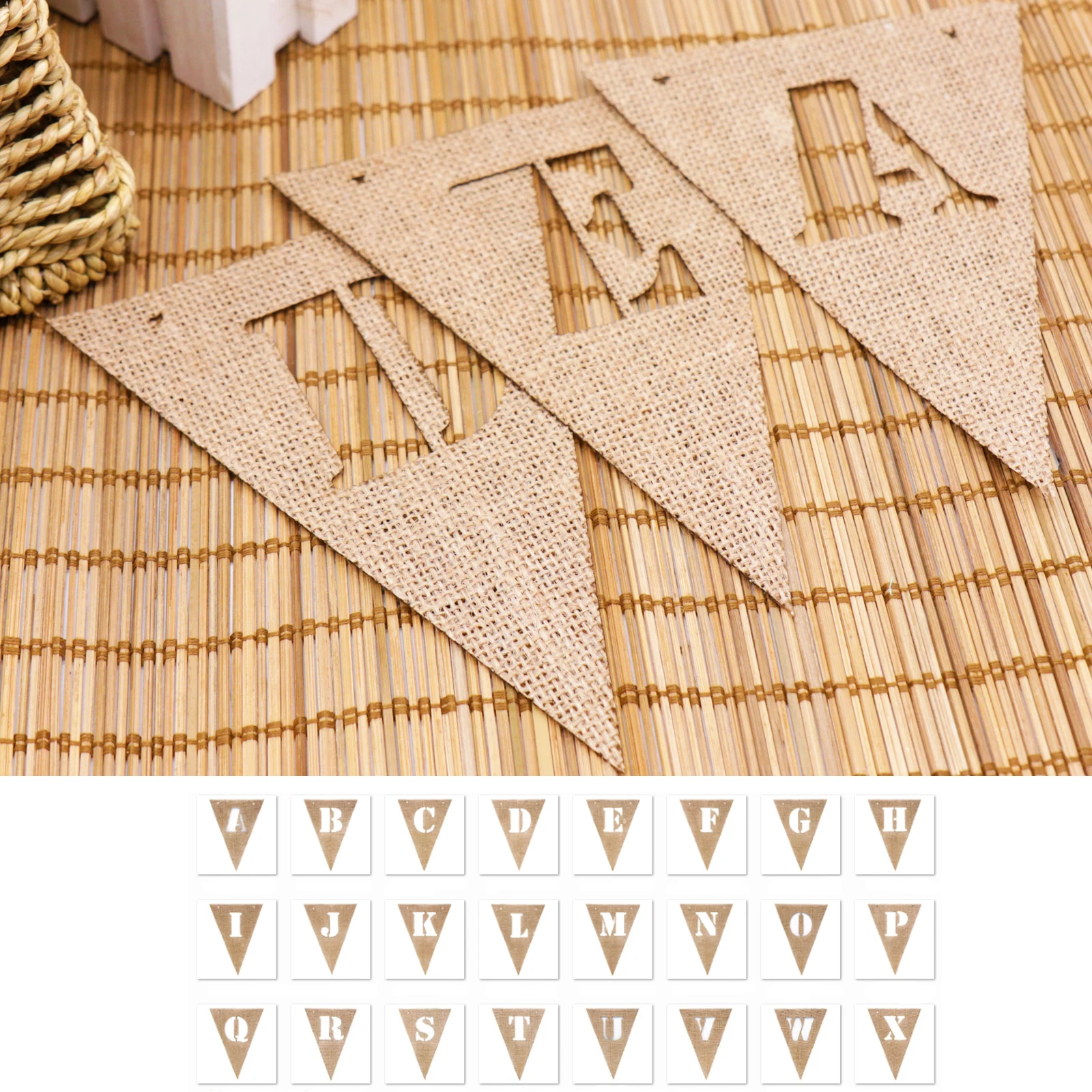 DIY Personalize Party Flag Letter A-Z Jute Burlap Bunting Banner Flags Candy Bar Wedding Decoration Baby Shower Favors