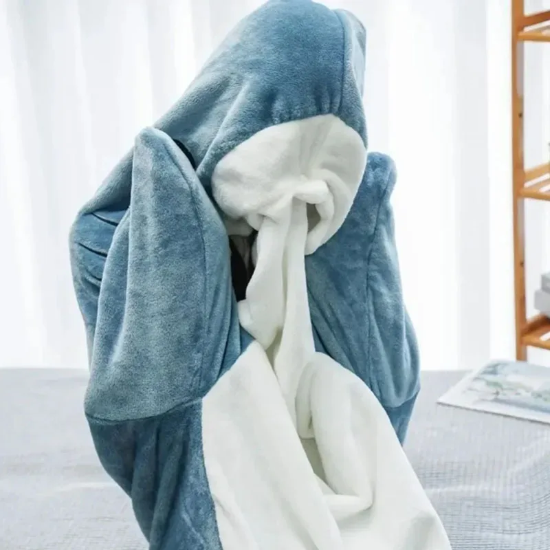 Shark Blanket Adult Hooded Warm Flannel Homewear Shark Onesie Sleeping Bag Winter Warm Blanket Cartoon Sleeping Bag Pajama