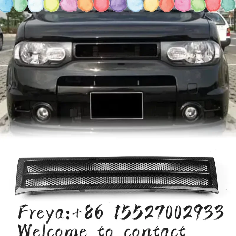 Car Real Carbon Fiber Fiberglass Honeycomb Style Upper Bumper Hood Mesh Grid Front Grille Racing Grill For Cube