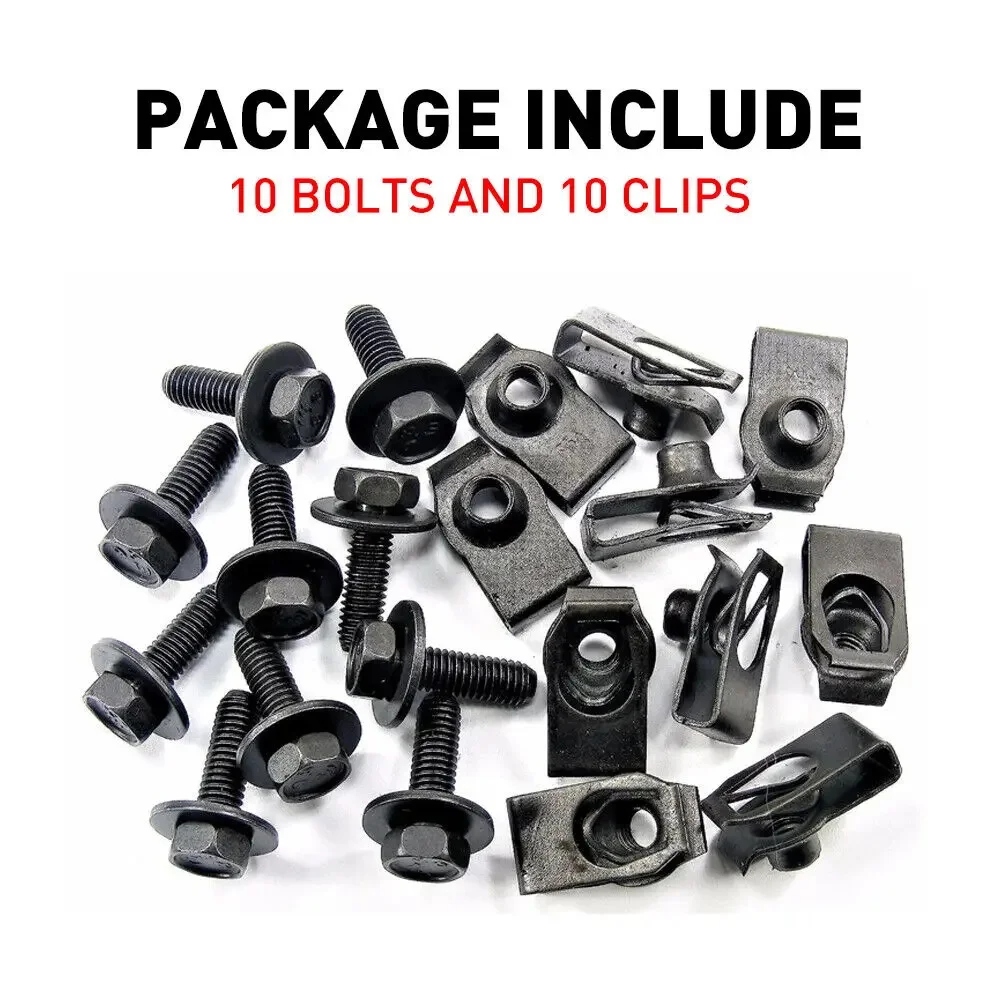20pcs Car Body Bolts U-nut Clips Engine Cover Undertray Splash Shield Guard Bumper Fender Liner Retainer Fastener Rivet Screws