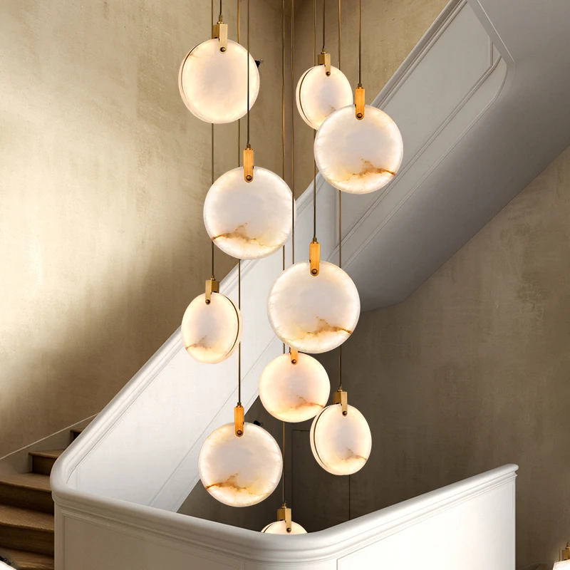 New Gold Metal Round Marble Chandelier Dimmable Pendant Lamp for Living Room