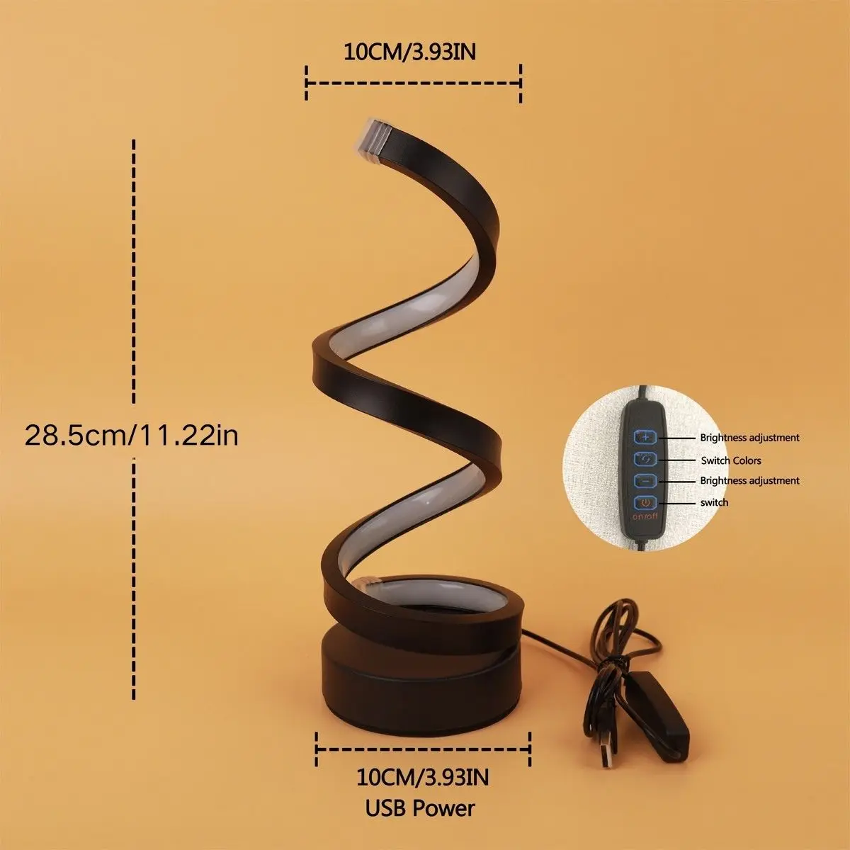 1pc Spiral Art Table Lamp, 3-Color Dimmable LED Eye-Care Desk Lamp, Creative Decorative Night Light with Adjustable Brightness