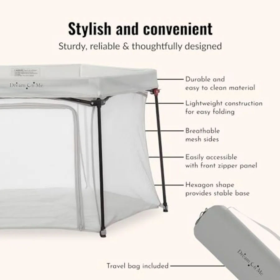 Cercadinho de ônix em cinza, portátil e leve, confortável, acolchoado, para bebês e crianças, ideal para viagens em casa e ou