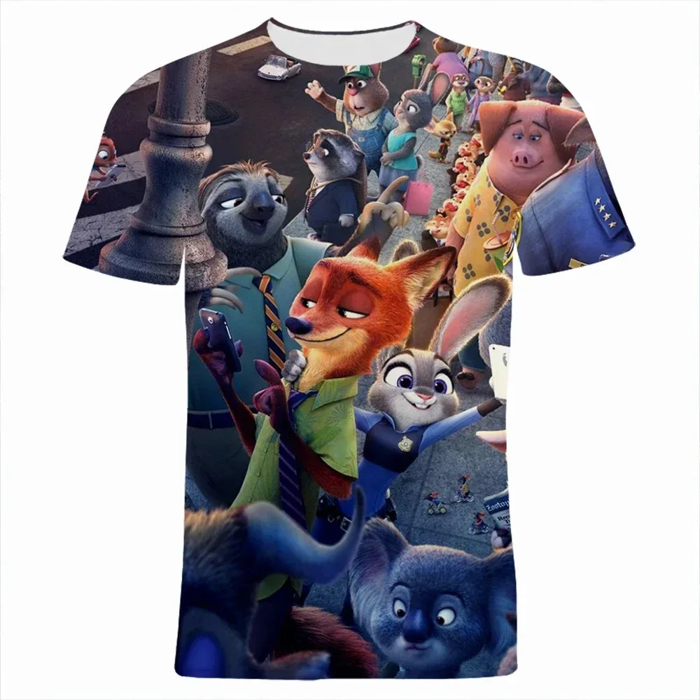 MINISO 2024 Zootopia 3D Print T Shirt For Men Summer Children Tee Shirt Short Sleeve Cartoon Anime Children Adults Tops Clothing