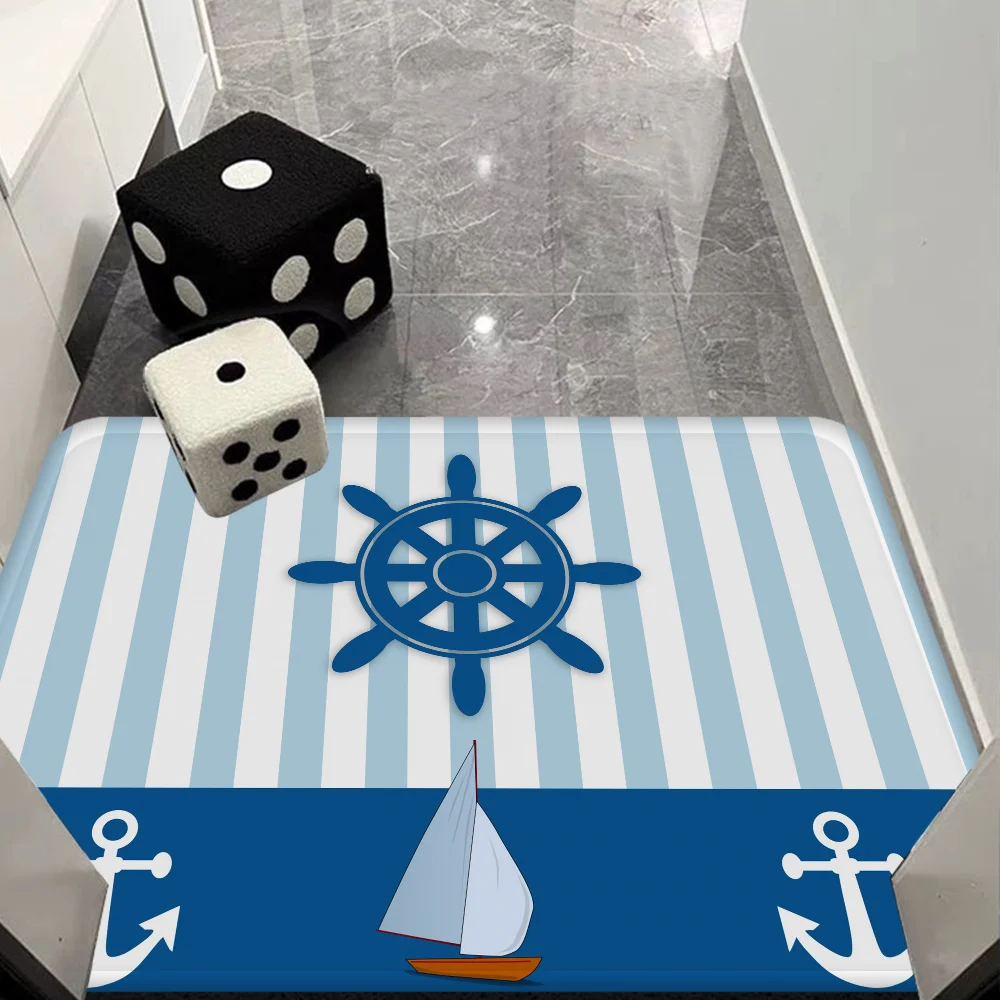 Nautical Anchor Floor Mat Anti-slip Absorb Water Long Strip Cushion Bedroon Mat Alfombra