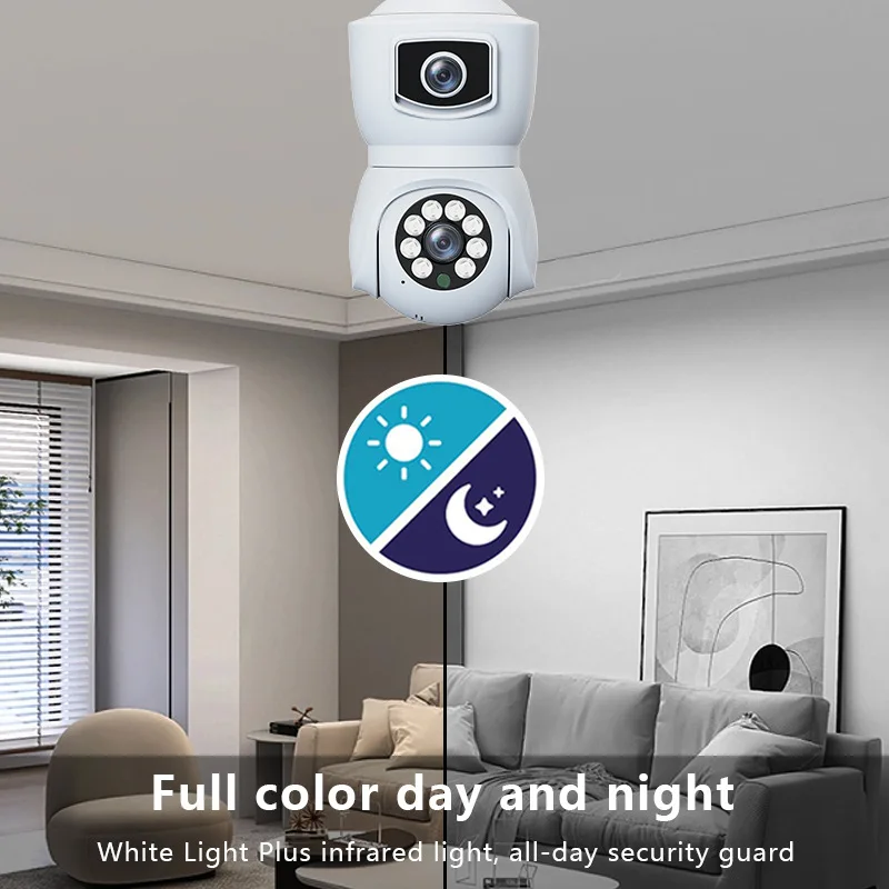 Dual Eye wireless 5G light bulb style security camera WIFI home indoor APP mobile remote monitor view 5