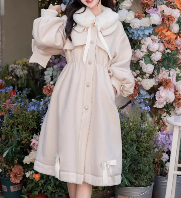 المرأة الخريف الشتاء جديد كلية بيتر بان طوق كم طويل Jk معطف الصوف موضة الحد من العمر معاطف فضفاضة اليابانية الحلو