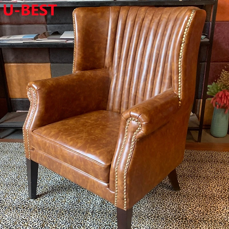 

U-Best American Style CountryTiger Chair Single Sofa Chair Balcony Hotel High Back Leisure Chair Living Room Leather SingleChair