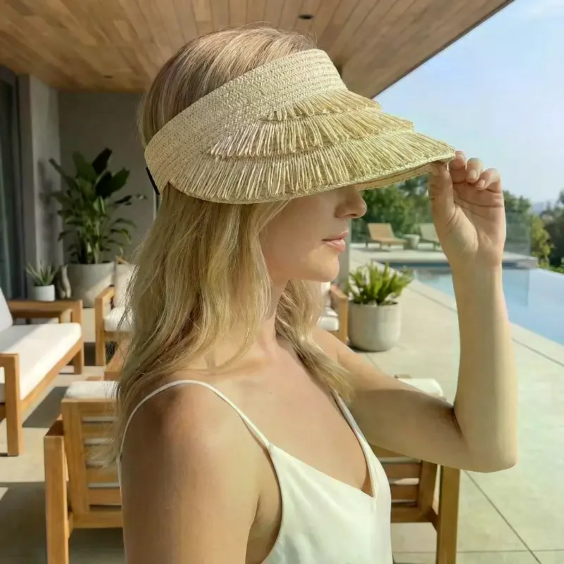 Fashion Straw Hat Women's Summer Empty Top Sun Hat Outdoor Parma UV Protection Beach Sun Hat