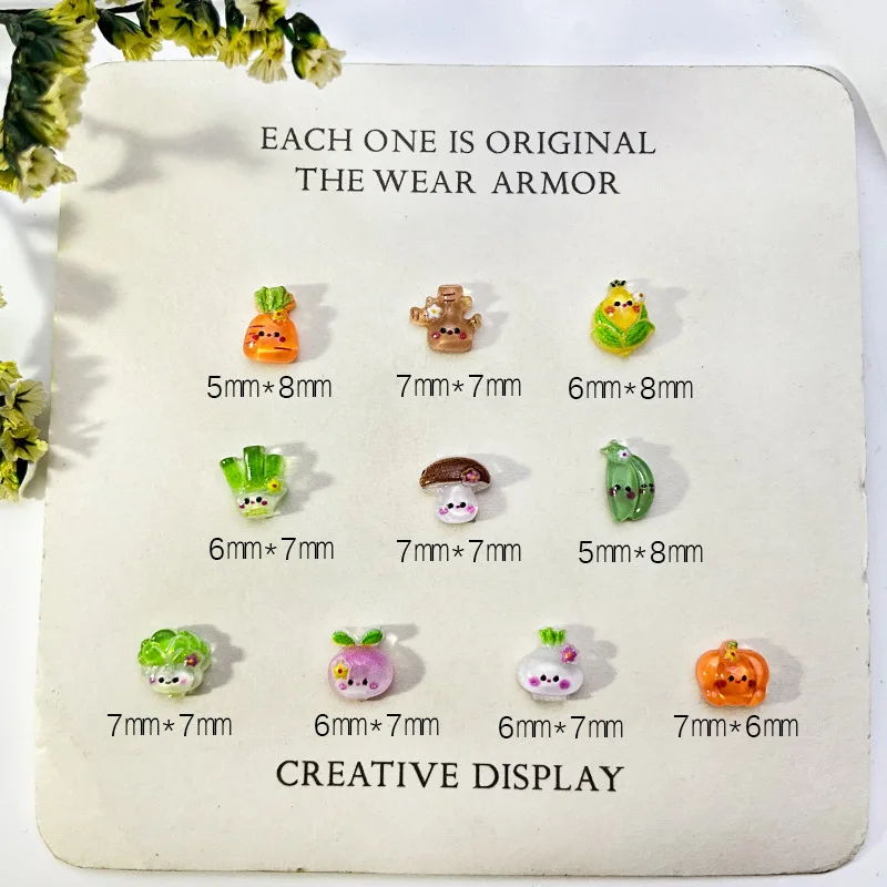 30pcs Kawaii Cartoon Fruit Nails Charm 3D Mixed Resin Mini Vegetable Nail Art Decoration Supplies Parts DIY Manicure Accessories