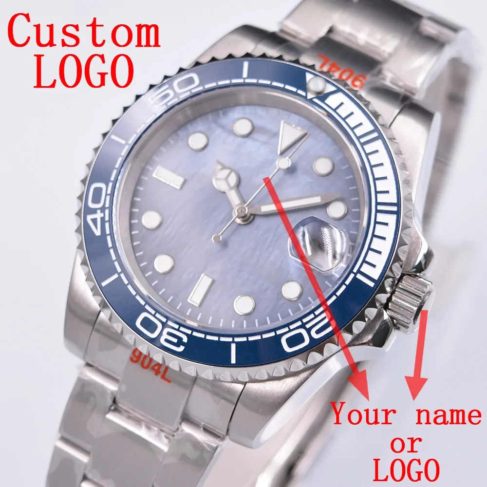 

40MM BLIGER NH35 Automatic Movement watch Sapphire glass 316L Stainless steel case blue Dial GMT waterproof Luminous watch