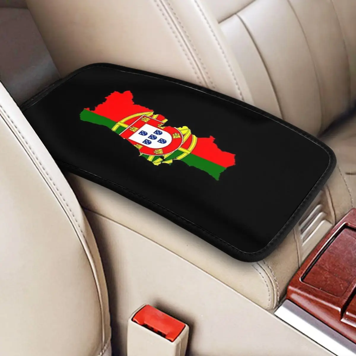 Car Armrest Cover Mat Leather Portugal Map Flag Center Console Cover Pad Portuguese Flag Accessories Interior Storage Box Cover