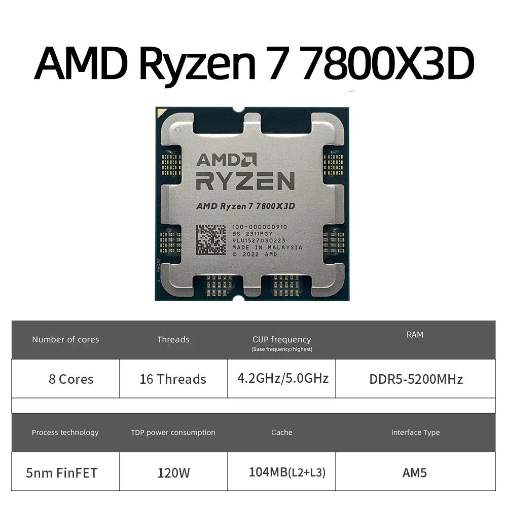 Imagem -05 - Processador Amd Ryzen Cpu Core 16 Thread 120w Soquete 5nm Processador Am5 Processador Am5 Kit pc Gamer 7800x3d Novo