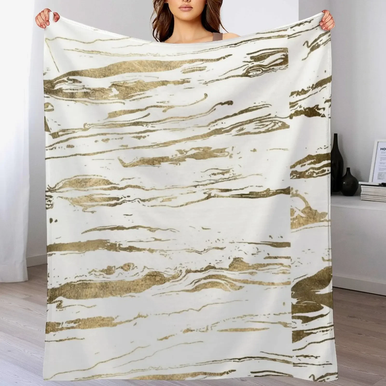 

Gold abstract marbleized paint Throw Blanket Plaid on the sofa Warm Sofa Throw Luxury Designer Blankets