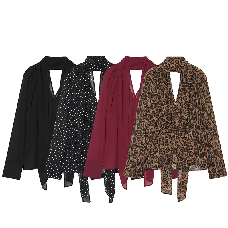 YENKYE Women Oversize Polka Dot Blouse Scarf Collar  Long Sleeve Sheer Chiffon Shirt Elegant Office Lady Tops