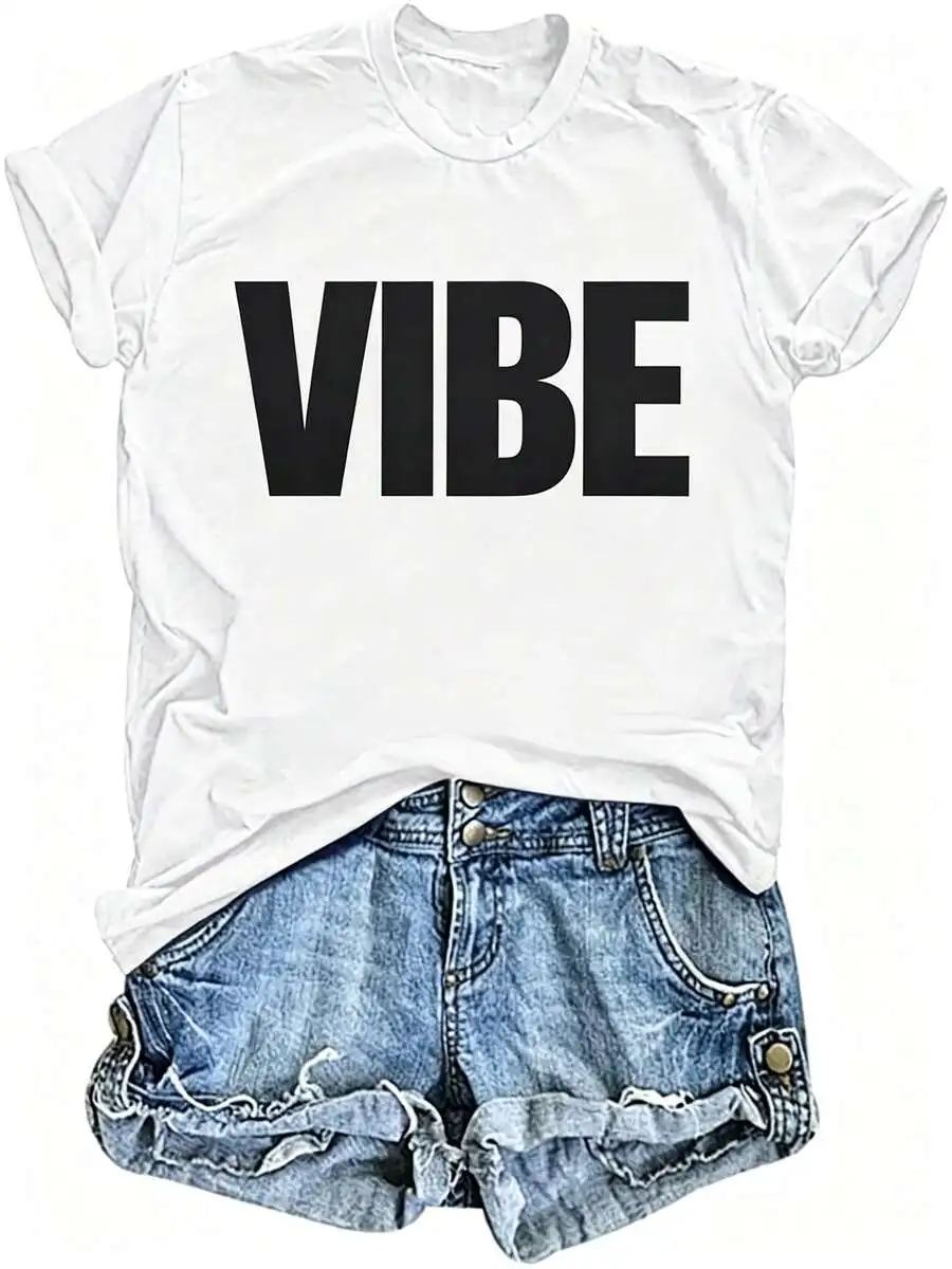 Women Summer Casual Vibe Graphic Print Short Sleeve T Shirt Daily Streetwear Trendy Fashion Summer Outfit Top