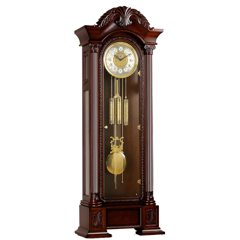 

American retro, living room floor, time on the hour, mechanical movement, solid wood luxury Nordic clock
